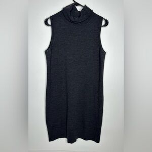 Ann Taylor 100% Merino Wool Dark Grey Sleeveless Turtleneck Midi Dress Sz Large